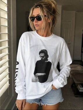 White Long-Sleeve with Black Photo Graphic muscian Father John Misty concert
